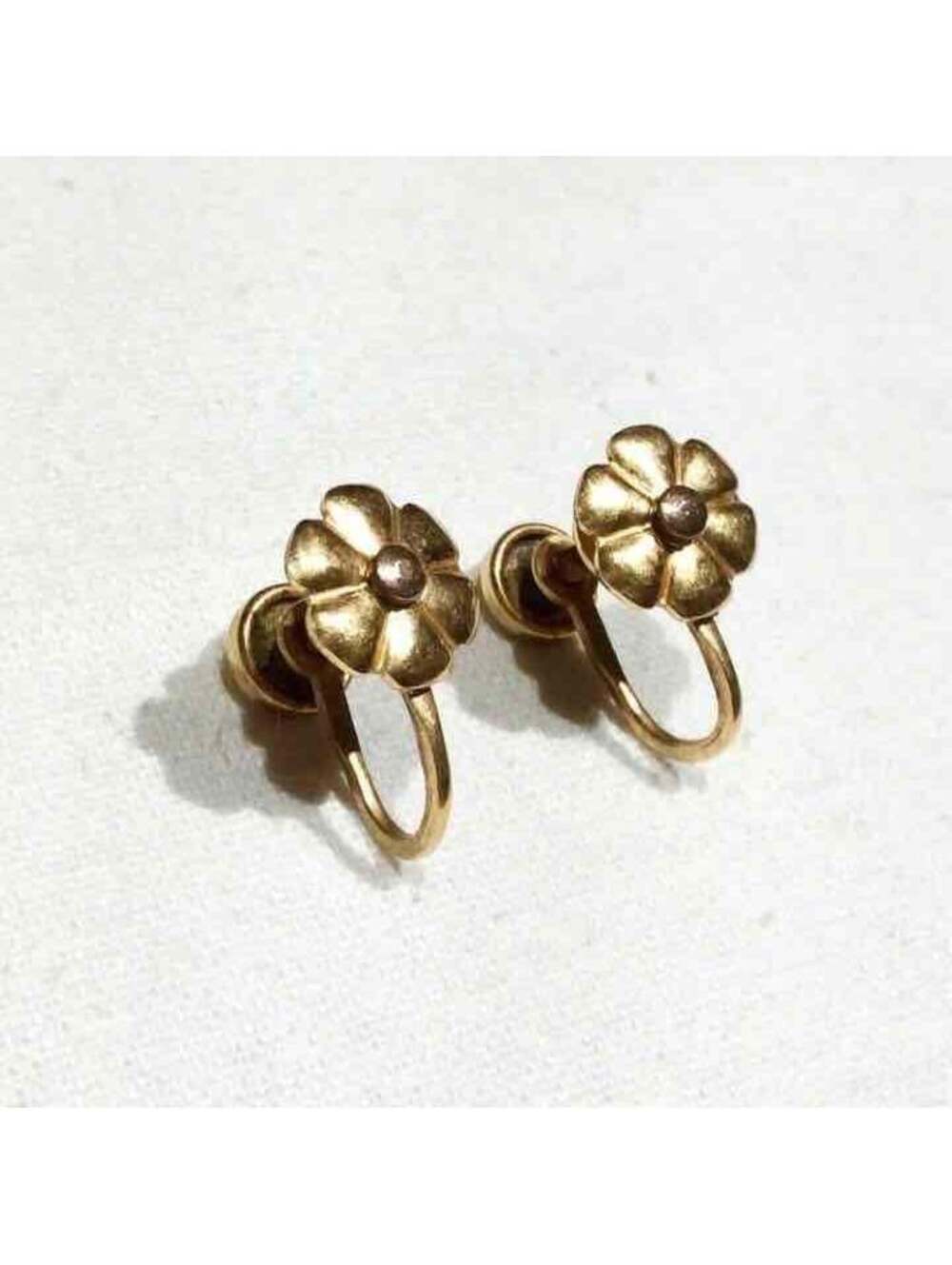 ANTIQUE VINTAGE 12K GOLD FILLED FLOWER FLORAL EARRINGS - Picture 2 of 4